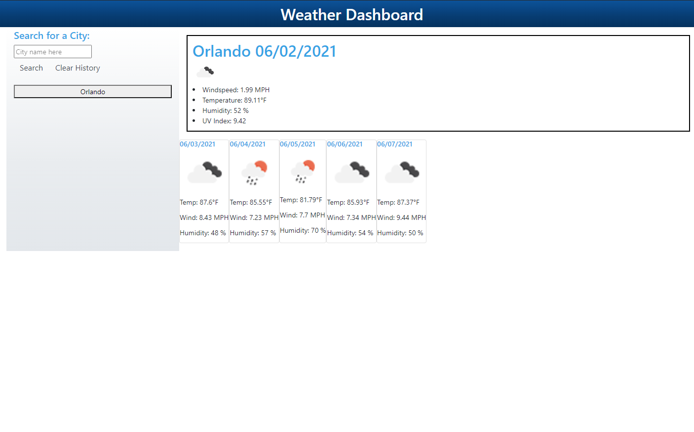 weather dashboard